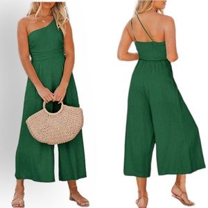 Anrabess Casual Green One Shoulder Jumpsuit